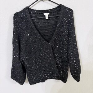 Chico's Black V-Neck Sweater with Sequins